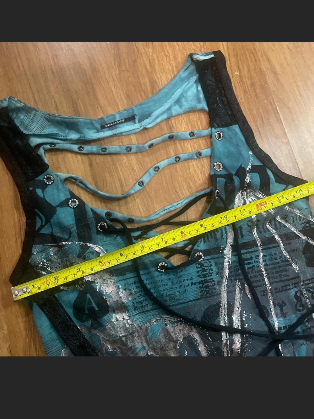Salvage Vnt Sleeveless Teal Lace-Up Mini Dress With Mesh Cutout On Back So HOT! - Picture 7 of 8